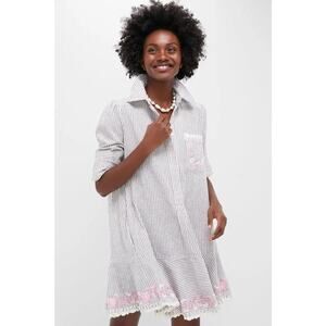 TUCKERNUCK Tan Stripe Embroidered Floral Callahan Shirt Dress Size L NWT